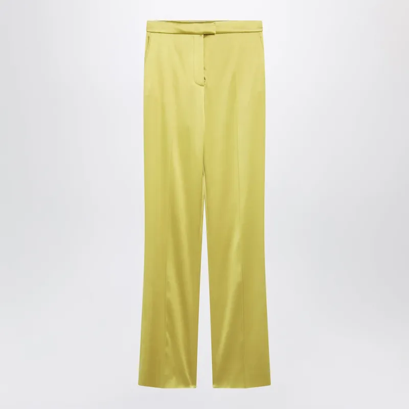 Avocado-Colored Trousers In Shiny Silk Blend