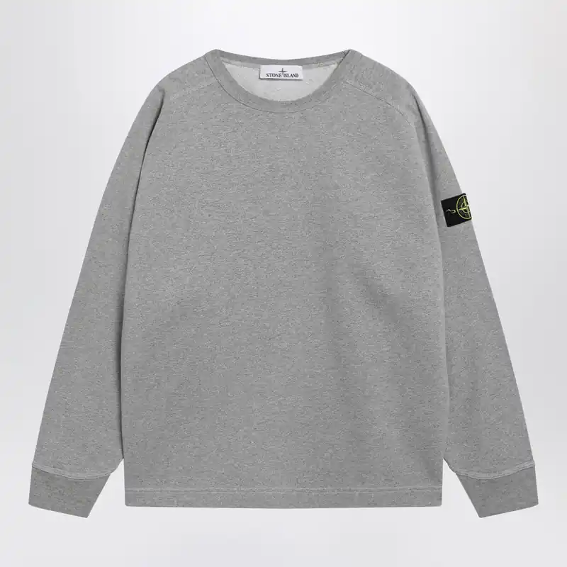 Oversized Crewneck Sweatshirt With Raglan Sleeves In Melange Cotton In Grey - Stone Island