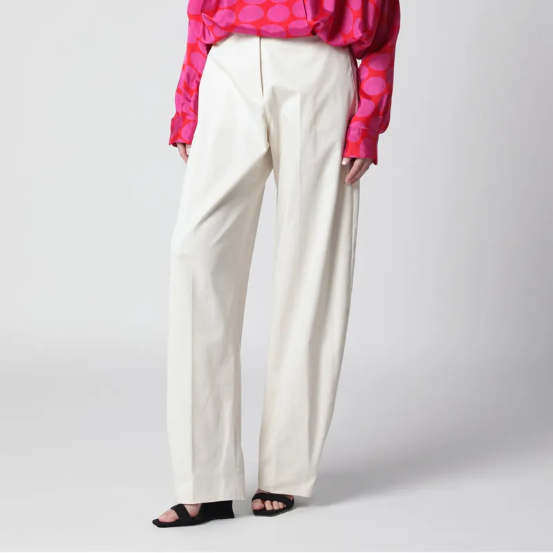 Cream Cotton Palazzo Trousers - Thelatest