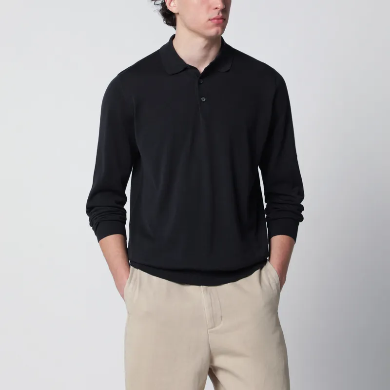 Navy Blue Cotton Polo Shirt - Drumohr