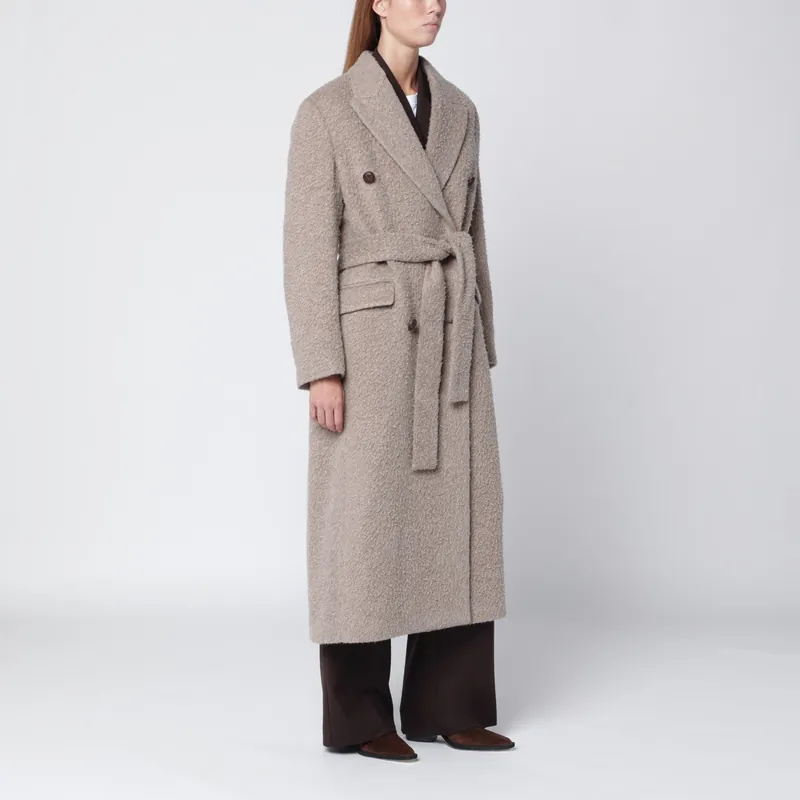 Greige Wool-Blend Belted Coat