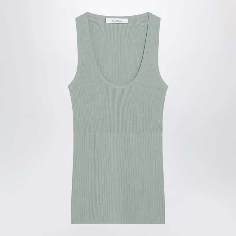 Sleeveless Ribbed Top In Sage Green Technical Yarn - Max Mara