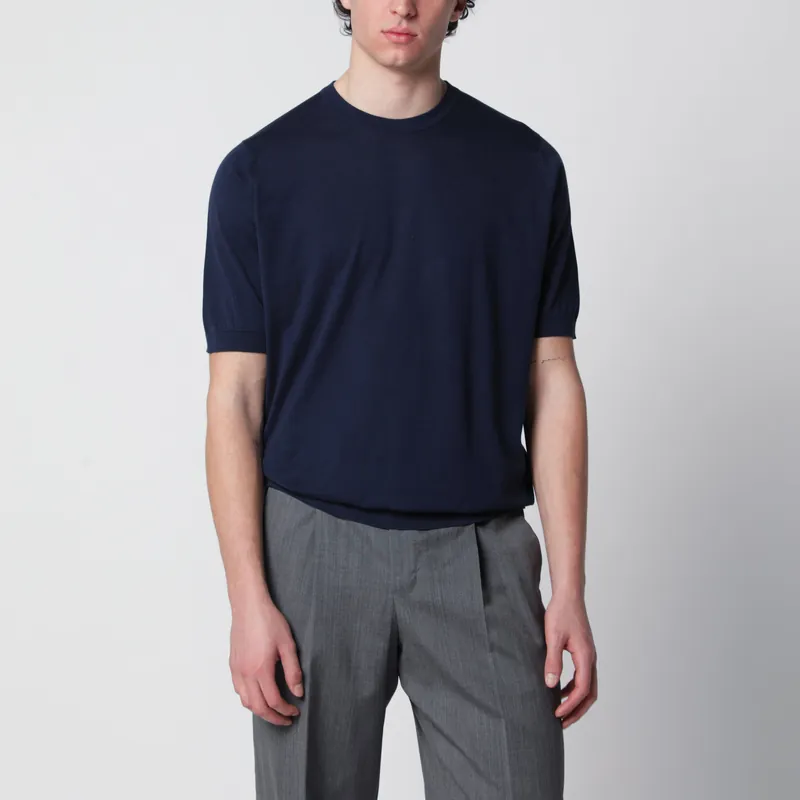 Kempton Navy Blue Cotton Sweater - John Smedley