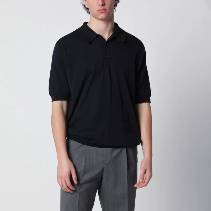 Isis Navy Blue Cotton Polo Shirt - John Smedley
