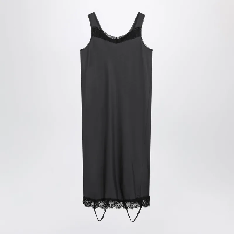 Grey Midi Slip Dress With Lace Trims - MM6 Maison Margiela