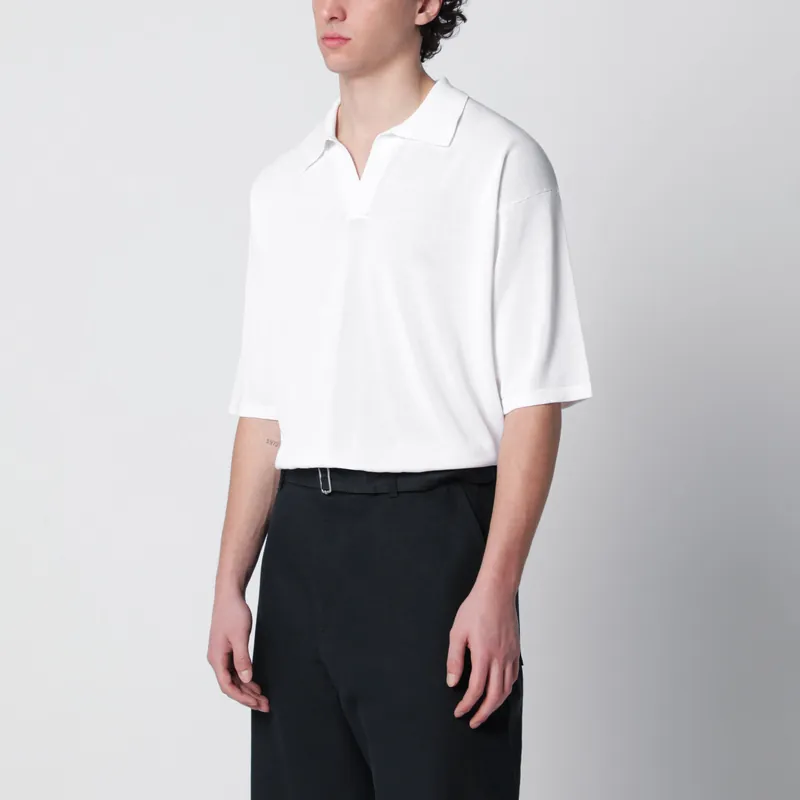White Cotton Knit Polo Shirt - Roberto Collina