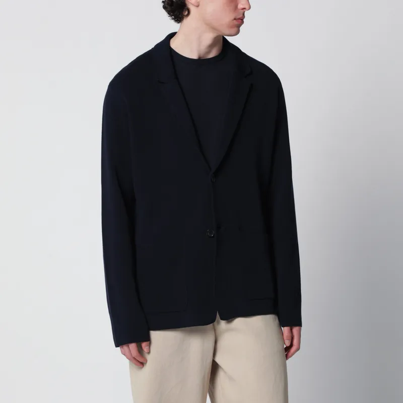 Navy Blue Cotton Cardigan Jacket - Roberto Collina