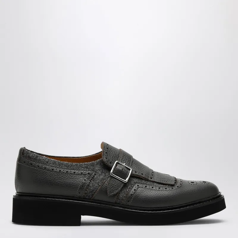 Grey Leather Shoes With Buckle And Fringes - Doucal's