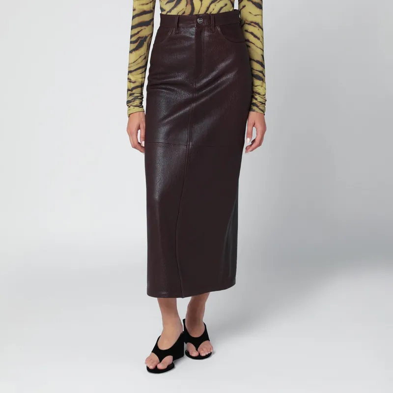Burgundy Leather Midi Skirt - IVI OAK