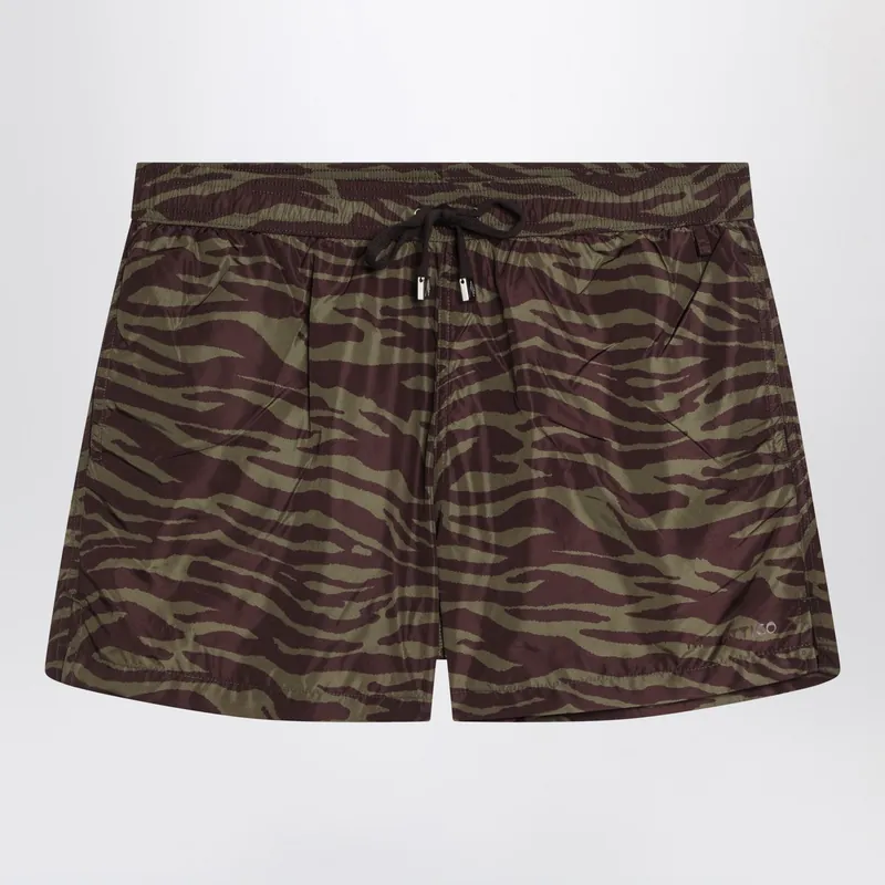 Zebra Shorts In Khaki/Brown Nylon - The Attico