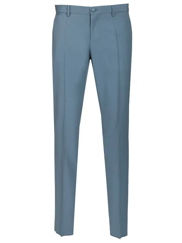 Wool Poplin Trousers Light Blue - Dolce & Gabbana