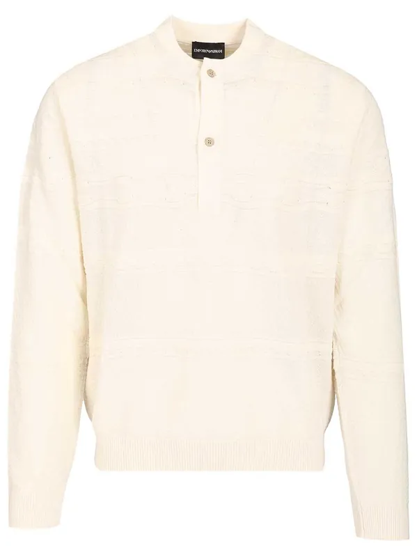 Sweater With Henley Collar Knitwear White - Emporio Armani