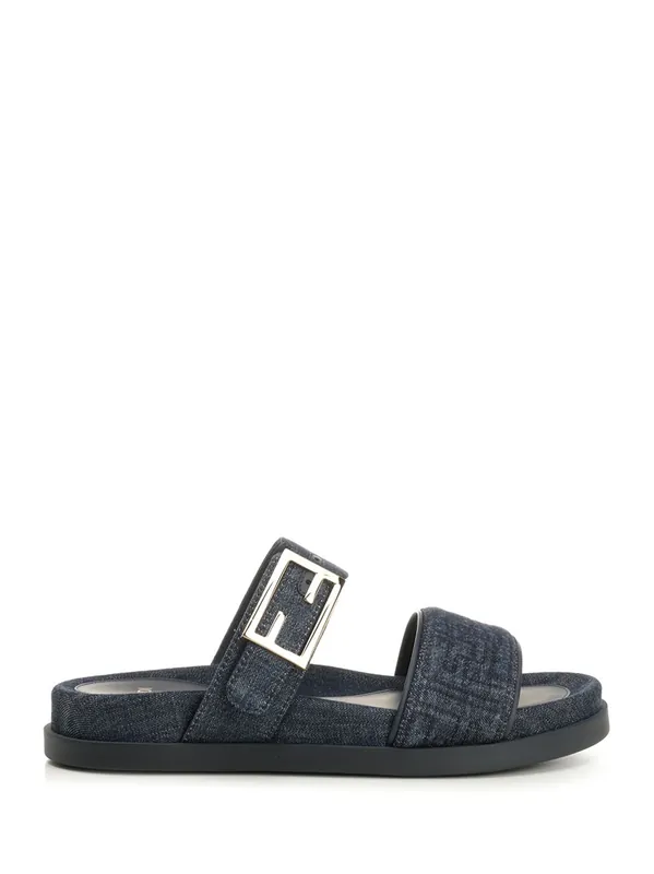 Flat Denim Slides Sandals Blue - Fendi
