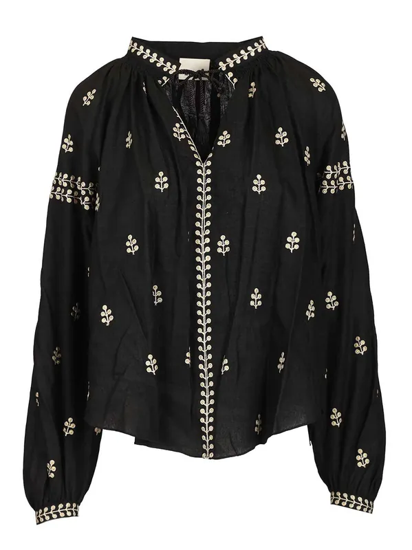 Rodis Blouse In Embroidered Tussar Silk Shirts Black - Isabel Marant