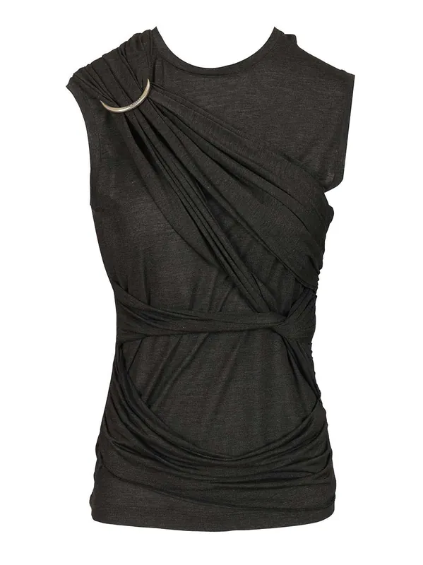 Draped Tank Top Tops Black - Durazzi Milano
