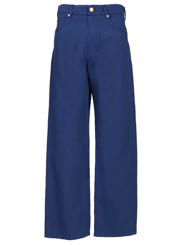 Cotton And Linen Drill Trousers Blue - 'S Max Mara