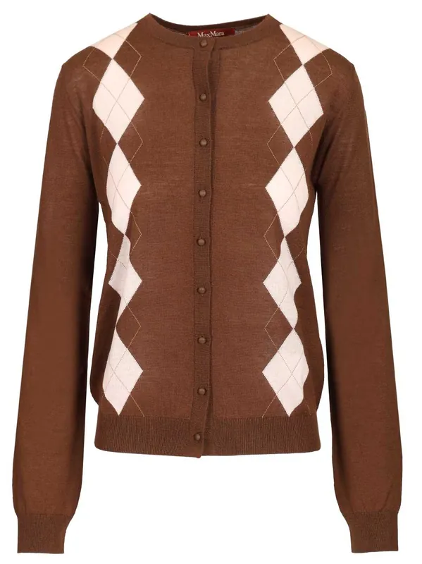 Argyle Wool And Silk Cardigan Knitwear Brown - Max Mara