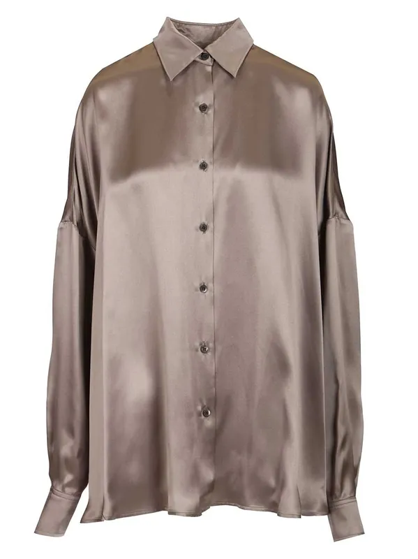 Casia Shirt Stertch Satin Silk Shirts Grey - Dries Van Noten