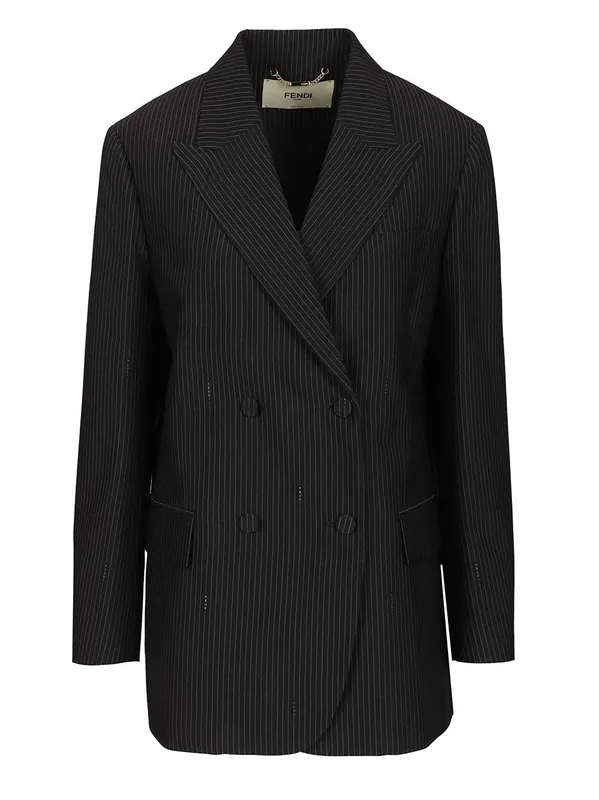 Pinstriped Wool Blazer Jackets Blue - Fendi