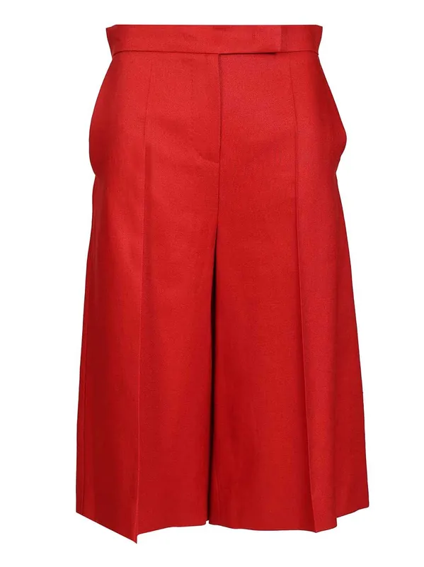 Linen Twill Bermuda Shorts Trousers Red - Max Mara