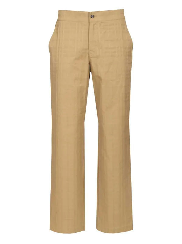 Textured Check Cotton Trousers Beige - Burberry