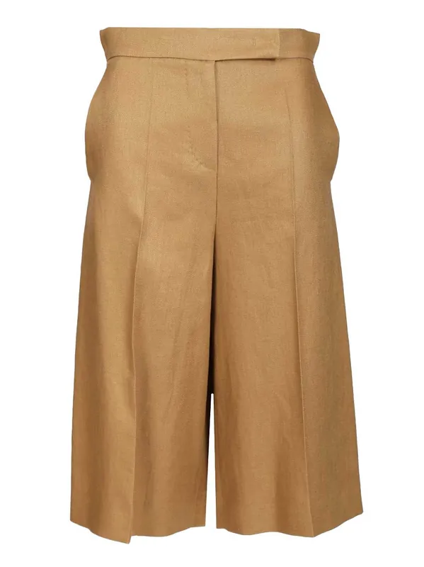 Linen Twill Bermuda Shorts Trousers Beige - Max Mara