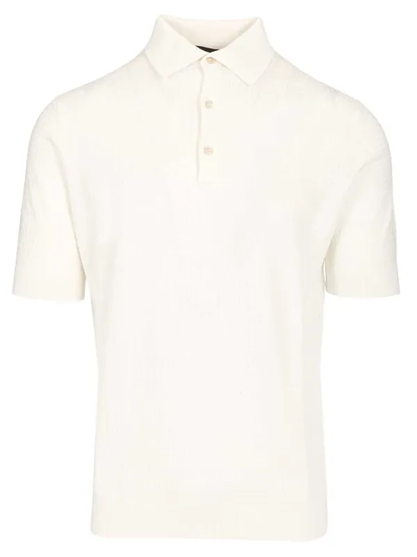 Cable Knit Polo Shirt White - Filippo De Laurentiis