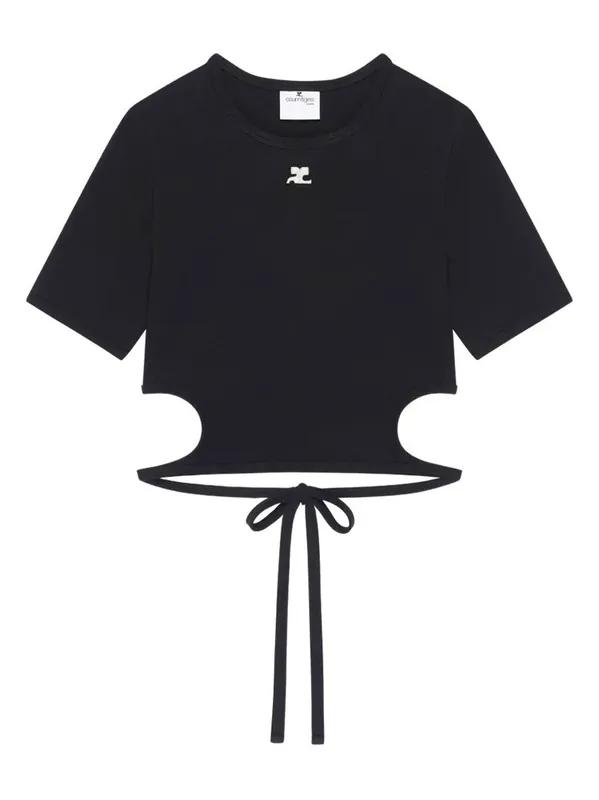 Ribbon Cut Out Contrast T-Shirt