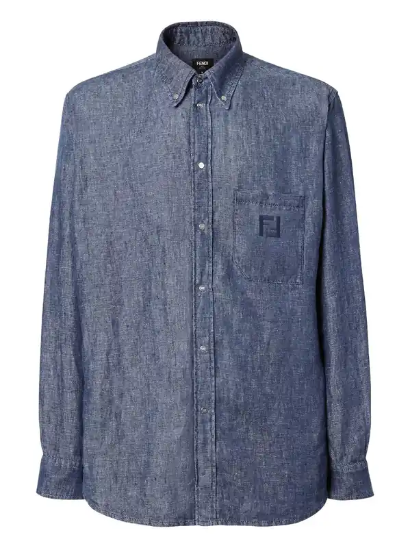 Comfort Fit Chambray Shirt With Ff Embroidery - Fendi