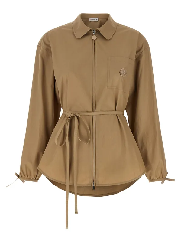 Grosgrain Logo Patch Overshirt Puffer Jackets Beige - Moncler