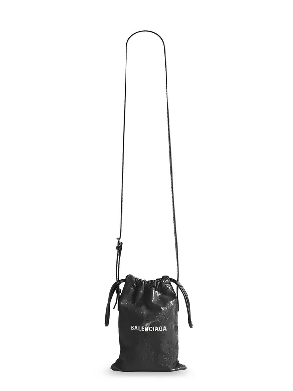 Leather Shopper Phone Holder With Lettering Logo On The Front - Balenciaga