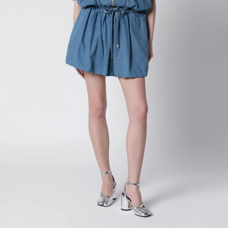 Bloomer Mini Skirt In Blue Cotton-Blend Denim