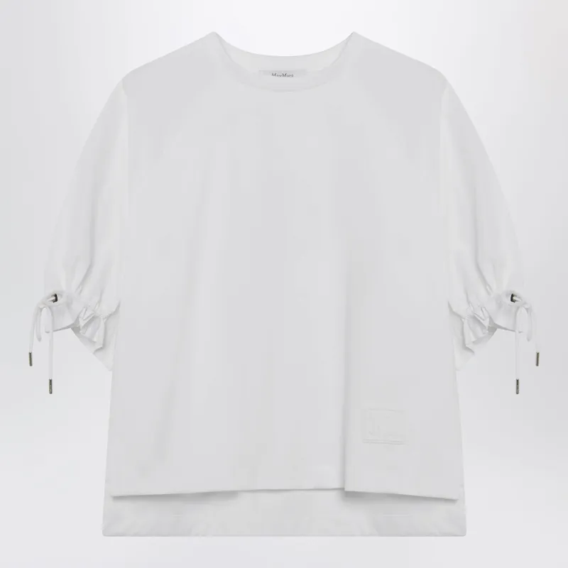Optical White Cotton-Blend Jersey Top