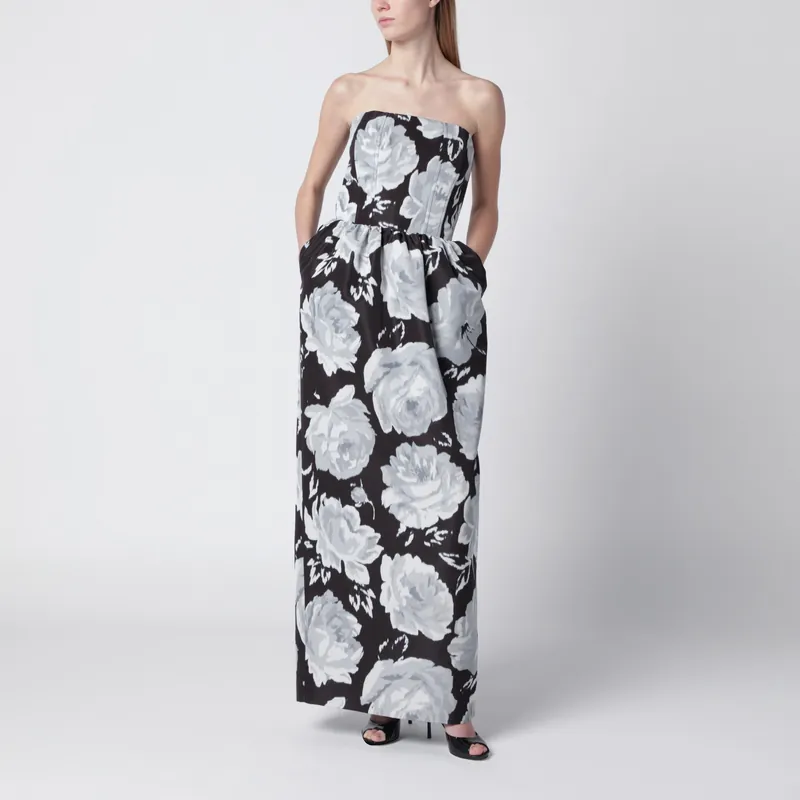 Long Bustier Dress In Mesh With Floral Print - Patou