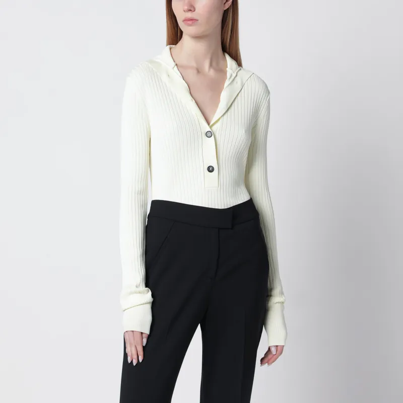 White High-Neck Henley Top