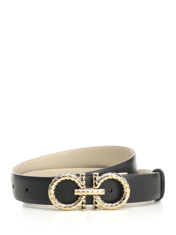 Reversible And Adjustable Gancini Belt Belts Black - Ferragamo