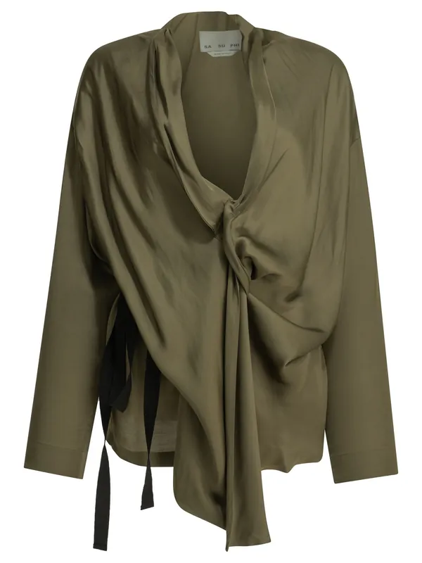 Viscose Draped Shirt Shirts Green - Sa Su Phi