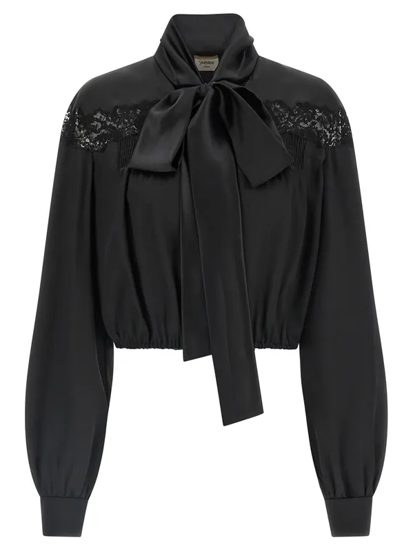 Lace Silk Shirt Shirt And Blouse Black - Saint Laurent