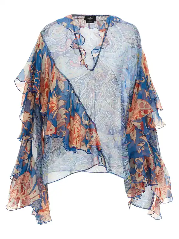 Chiffon Blouse Shirt And Blouse Light Blue - Etro