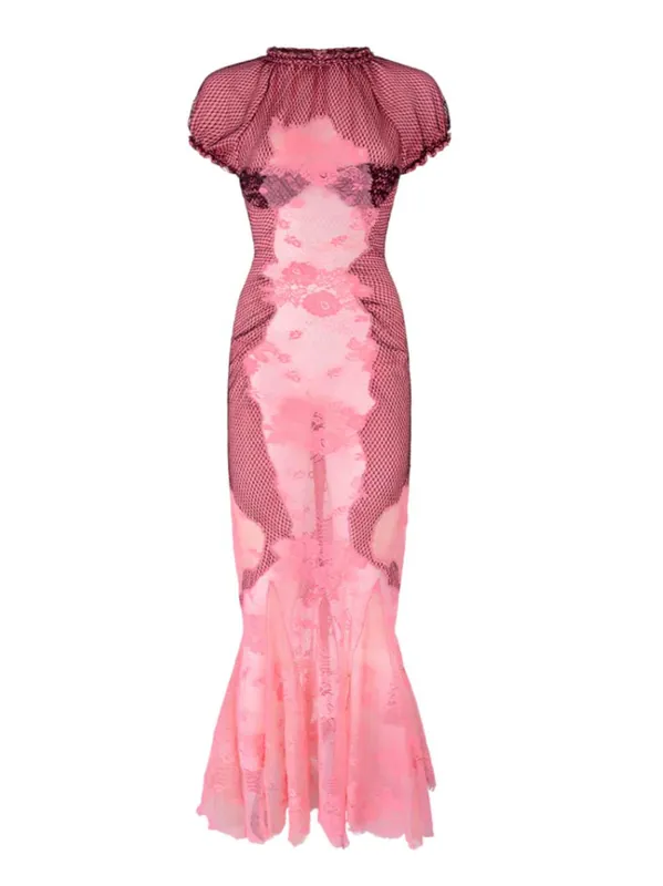 Pink Lace Midi Dress - The Attico