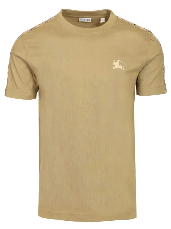Cotton With Check Trim T-Shirt Beige