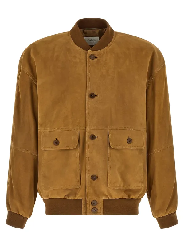 Suede Bomber Jacket Puffer Jackets Brown - Saint Laurent