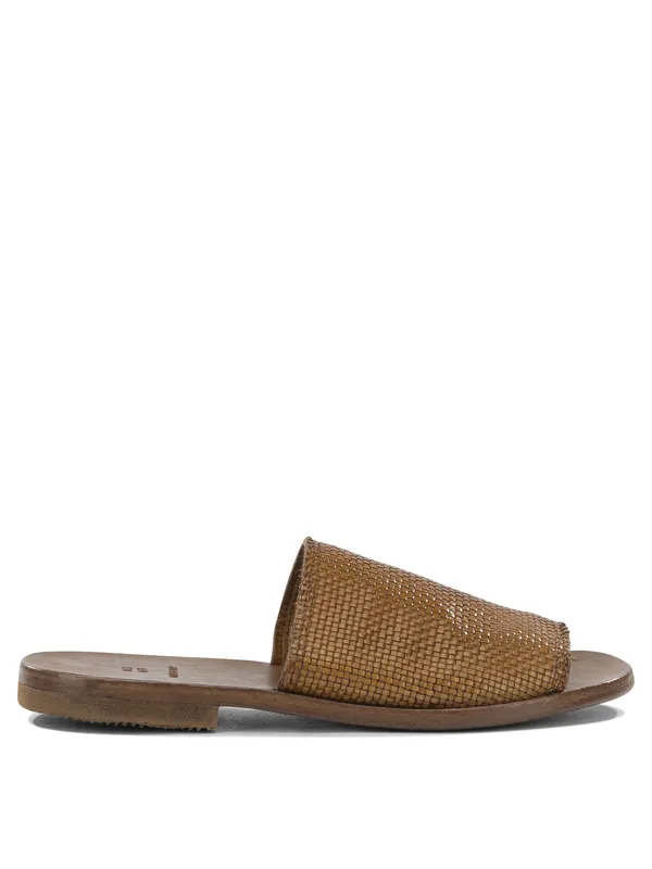 Woven Nappa Leather Slide Sandals Brown - Moma