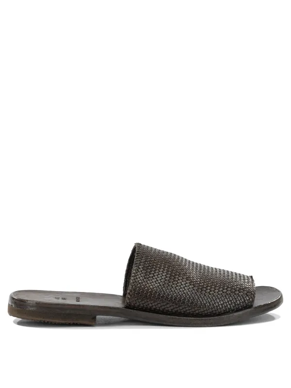 Woven Nappa Leather Slide Sandals Brown - Moma
