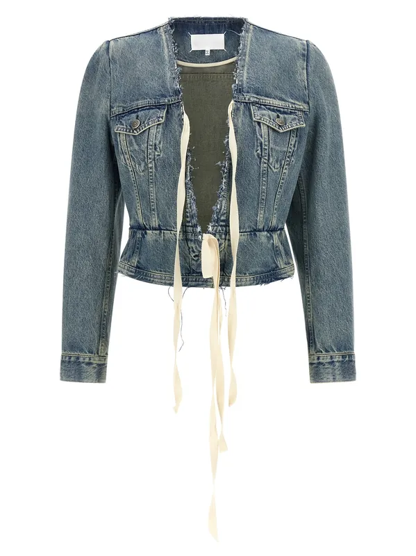 Raw Cut Hem Denim Jacket Puffer Jackets Light Blue - Maison Margiela
