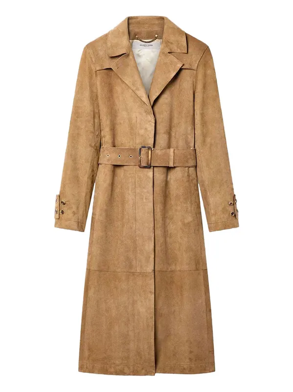 Waxed Treatment With Lived-In Effect Suede Trench Coat