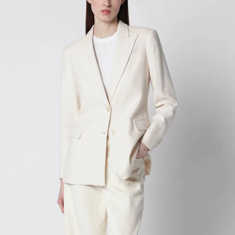 Cream Single-Breasted Silk Jacket