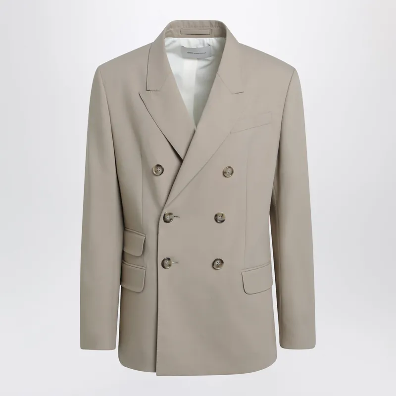 Beige Double-Breasted Virgin Wool Gabardine Jacket