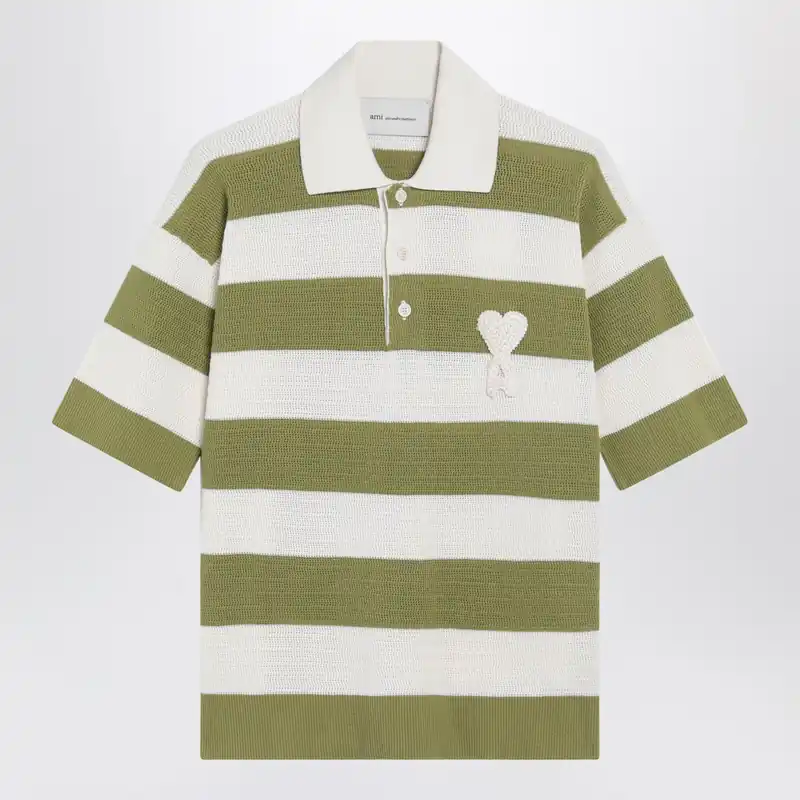 Ami De Coeur Striped Cotton Knit Polo Shirt - Ami Paris