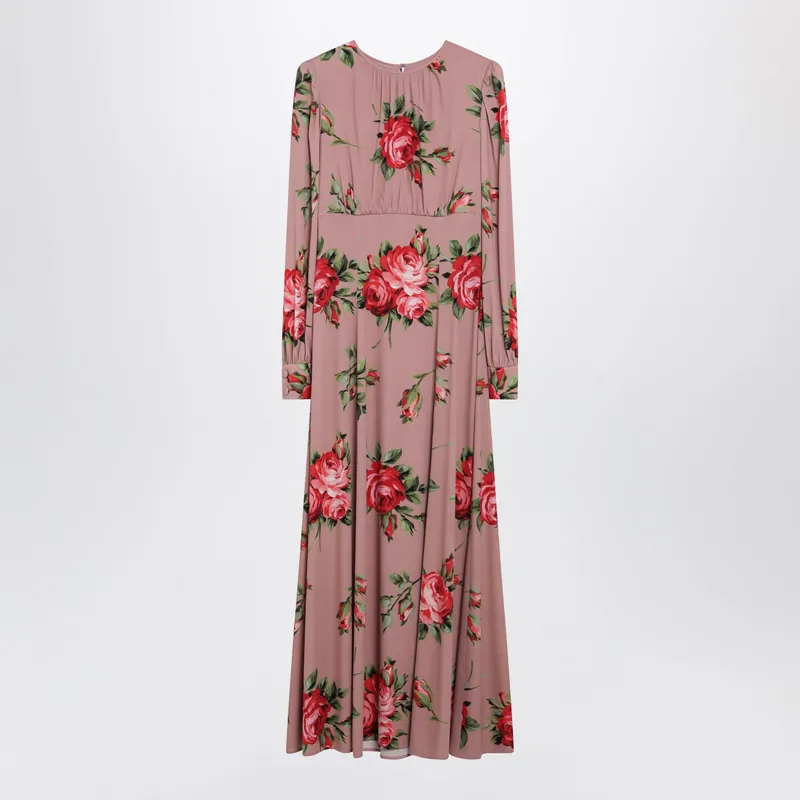 Pink Crêpe Dress With Bouquet Print By Dolce & Gabbana
